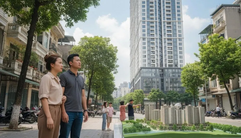 Người trẻ tại Hà Nội khó chạm tới giấc mơ an cư khi giá bán chung cư liên tục leo thang (Ảnh minh họa: Google Studio AI)