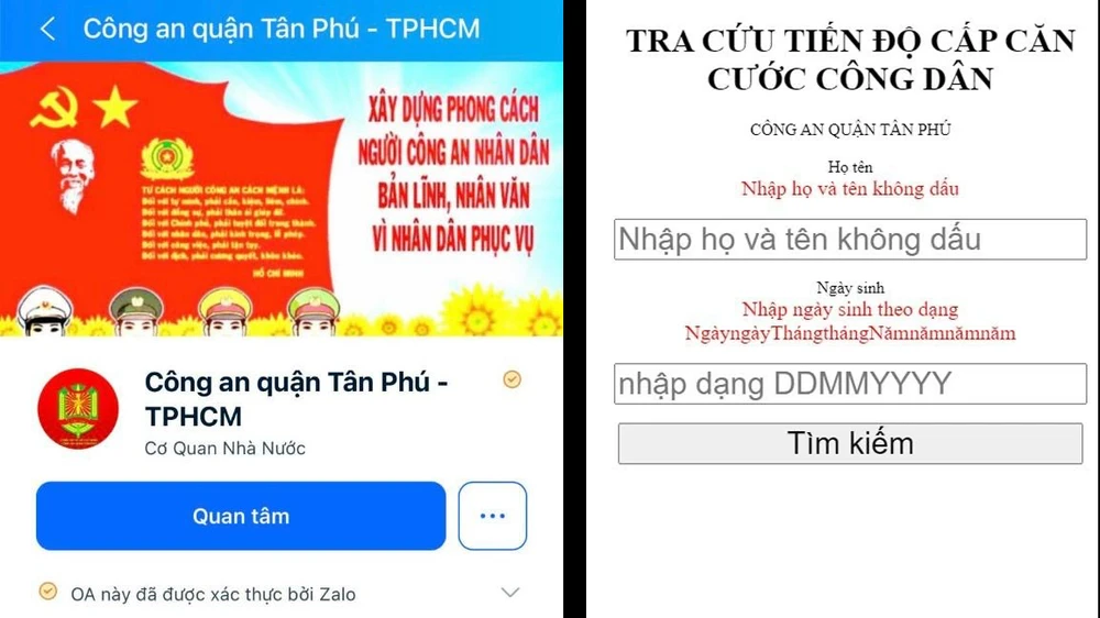 Trang Zalo của Công an quận Tân Phú