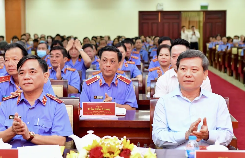 Viện trưởng Viện KSND Tối cao Lê Minh Trí cùng các đại biểu dự hội nghị. Ảnh: VIỆT DŨNG