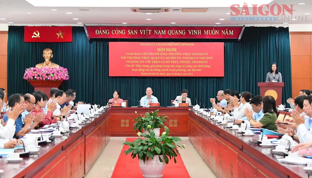 Thành ủy TPHCM tổ chức hội nghị giao ban chuyên đề. Ảnh: VIỆT DŨNG Thành ủy TPHCM tổ chức hội nghị giao ban chuyên đề. Ảnh: VIỆT DŨNG
