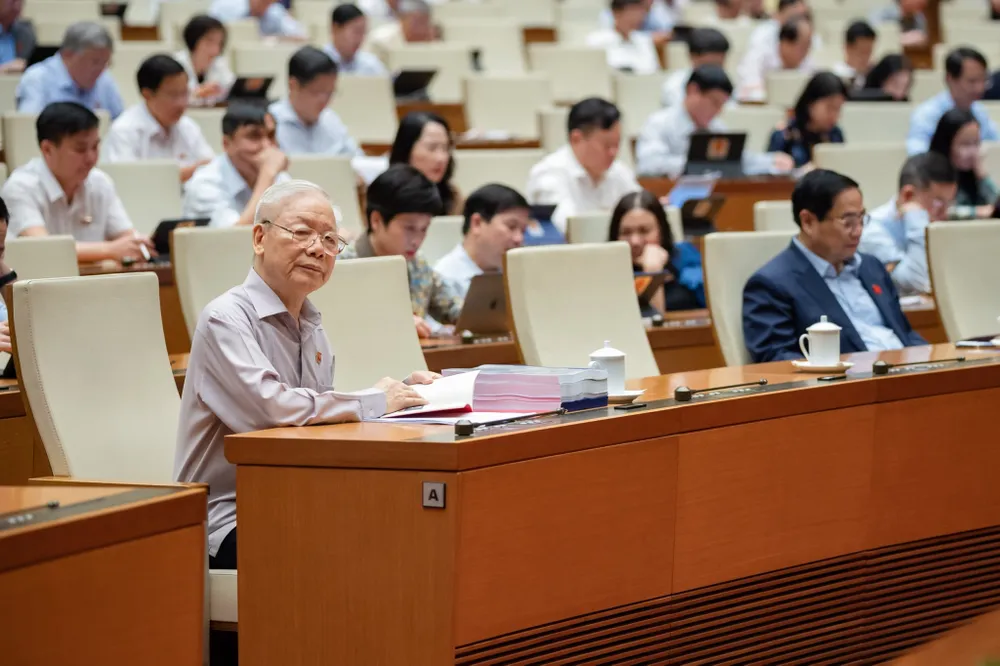 Tổng Bí thư Nguyễn Phú Trọng dự phiên làm việc sáng nay của Quốc hội. Ảnh: VIẾT CHUNG
