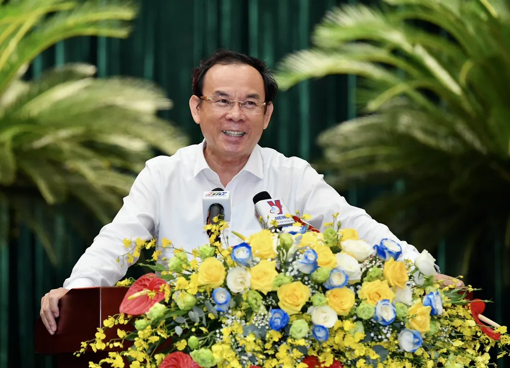 Bí thư Thành ủy TPHCM Nguyễn Văn Nên phát biểu tại Hội nghị triển khai thực hiện Nghị quyết 98 vào chiều 15-7-2023. Ảnh: VIỆT DŨNG