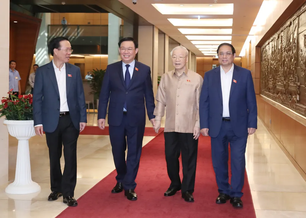 Tổng Bí thư Nguyễn Phú Trọng, Chủ tịch nước Võ Văn Thưởng, Thủ tướng Chính phủ Phạm Minh Chính và Chủ tịch Quốc hội Vương Đình Huệ. Ảnh: QUANG PHÚC Tổng Bí thư Nguyễn Phú Trọng, Chủ tịch nước Võ Văn Thưởng, Thủ tướng Chính phủ Phạm Minh Chính và Chủ tịch Quốc hội Vương Đình Huệ. Ảnh: QUANG PHÚC