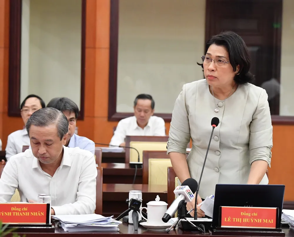 Giám đốc Sở KH-ĐT TPHCM Lê Thị Huỳnh Mai phát biểu tại hội nghị. Ảnh: VIỆT DŨNG