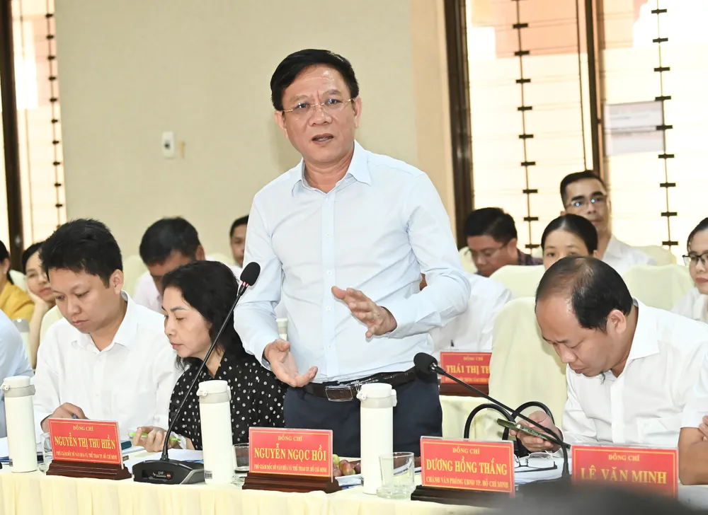 Phó Giám đốc Sở VH-TT TPHCM Nguyễn Ngọc Hồi trao đổi với địa phương. Ảnh: VIỆT DŨNG DSC_4030.jpeg