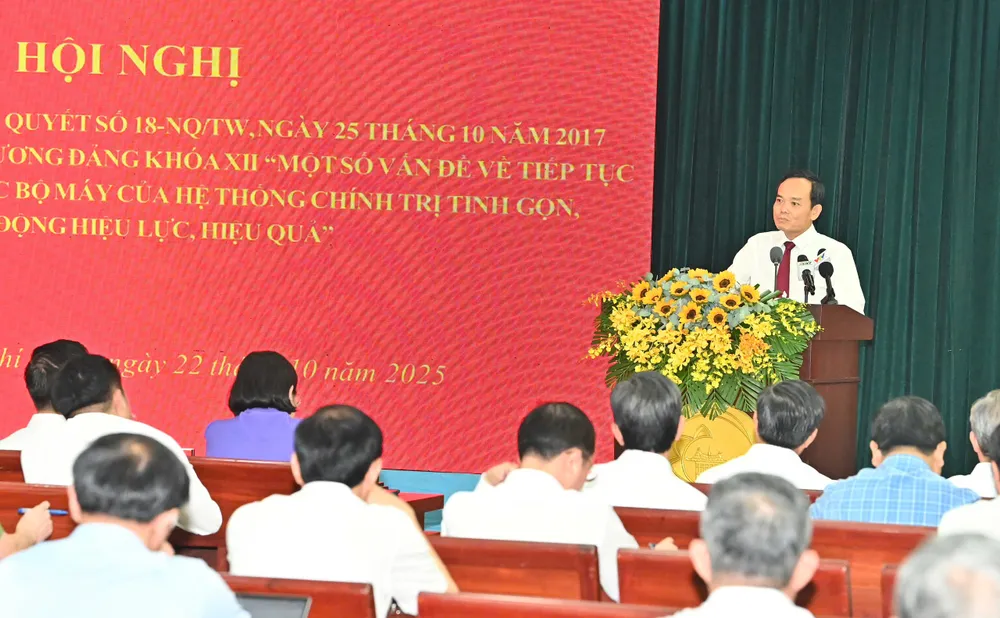 Bí thư Thành ủy TPHCM Trần Lưu Quang phát biểu kết luận tại hội nghị. Ảnh: VIỆT DŨNG gen-h-z7142940584871_942caebf2f03c774a2bb89eb5d1ab0f5.jpg