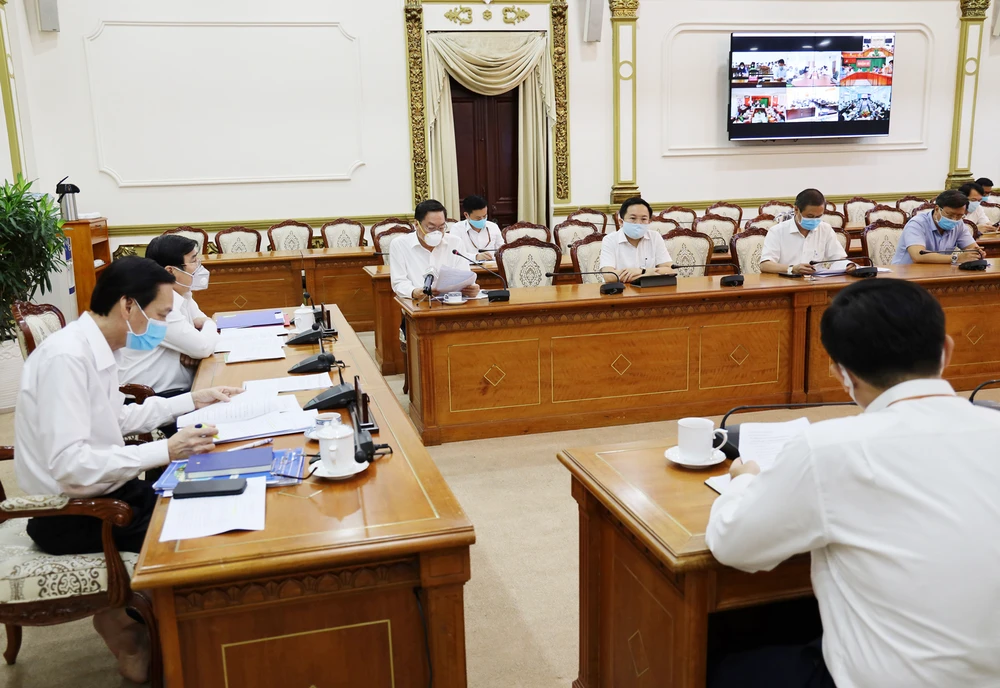 Quang cảnh buổi giao ban trực tuyến về tình hình phòng chống dịch Covid-19 trên địa bàn TPHCM