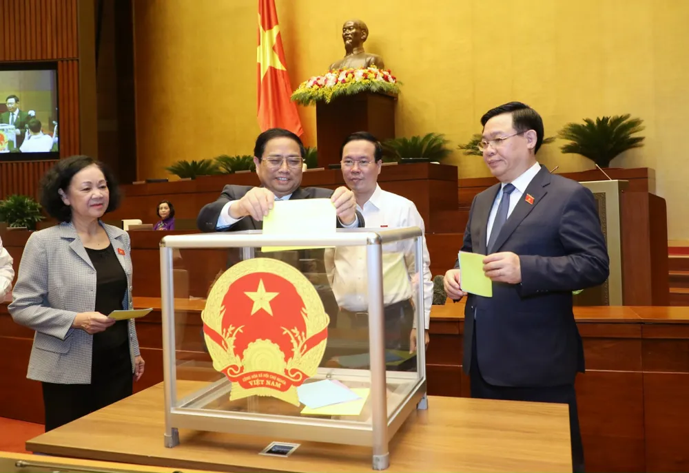 Quốc hội quyết định công tác nhân sự bằng hình thức bỏ phiếu kín, chiều 22-5. Ảnh: QUANG PHÚC