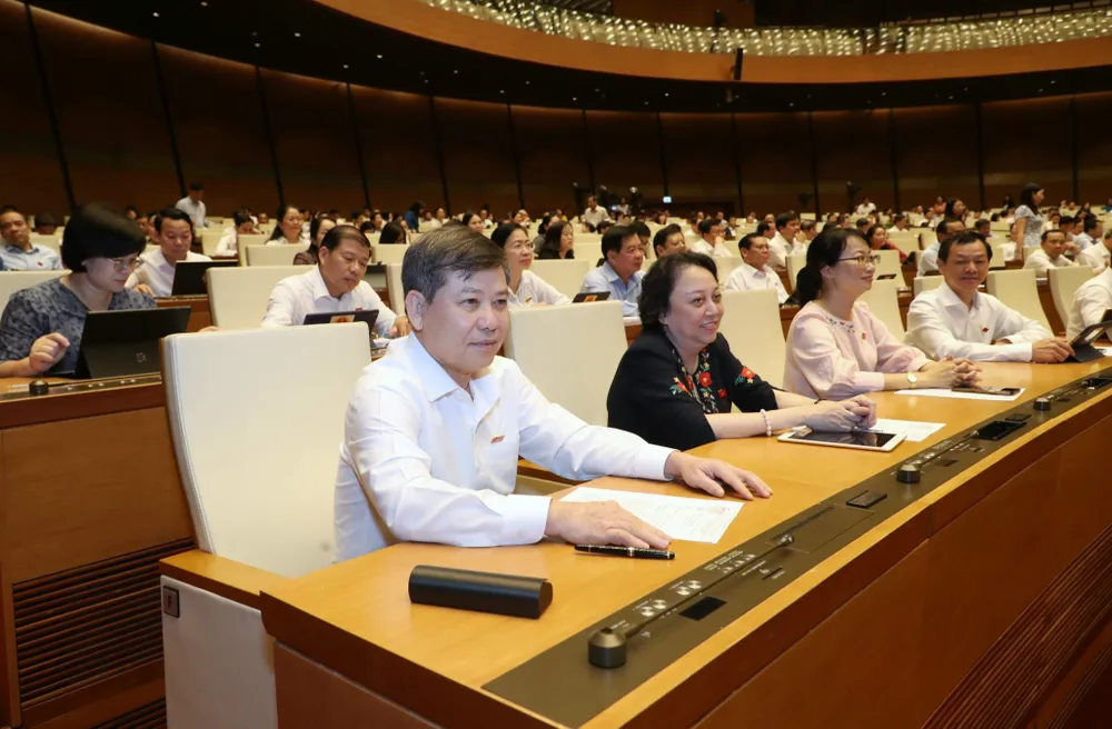 Các đại biểu Quốc hội đoàn TPHCM tham gia biểu quyết chiều 22-5. Ảnh: QUANG PHÚC