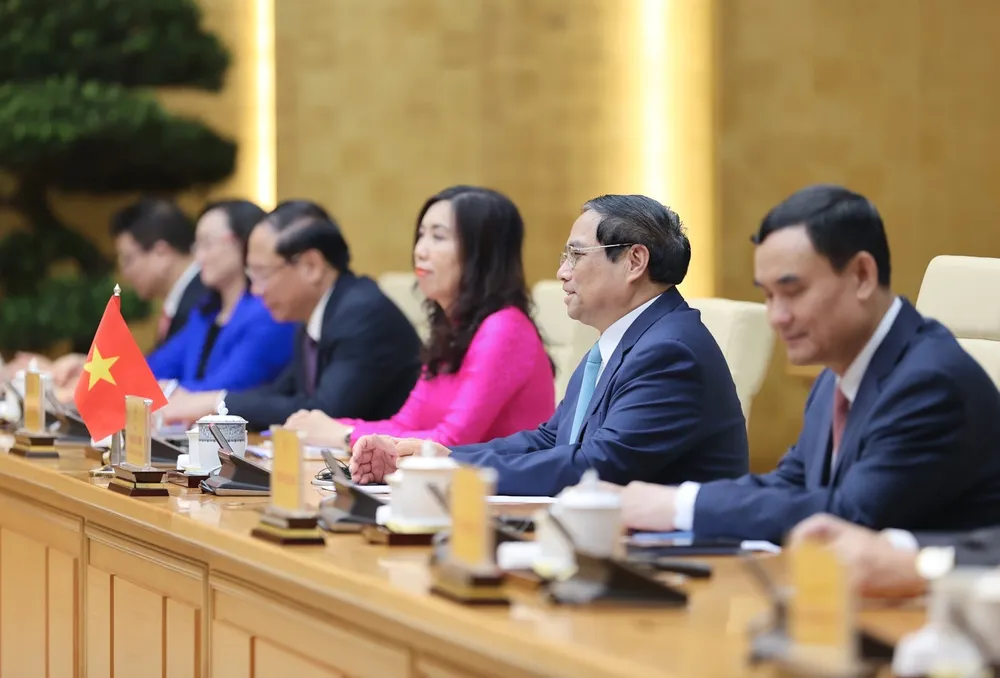 Thủ tướng Phạm Minh Chính và các đại biểu Việt Nam tham dự cuộc hội kiến. Ảnh: VIẾT CHUNG Thủ tướng Phạm Minh Chính và các đại biểu Việt Nam tham dự cuộc hội kiến. Ảnh: VIẾT CHUNG