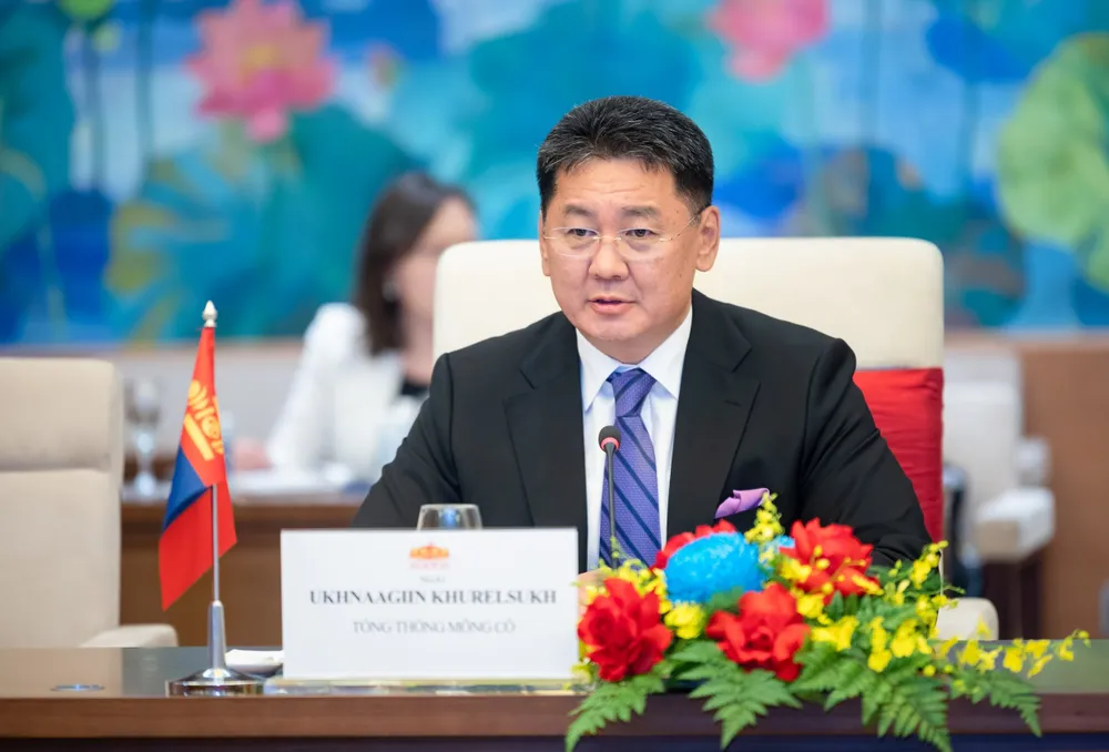 Tổng thống Mông Cổ Ukhnaagiin Khurelsukh tại cuộc hội kiến. Ảnh: VIẾT CHUNG