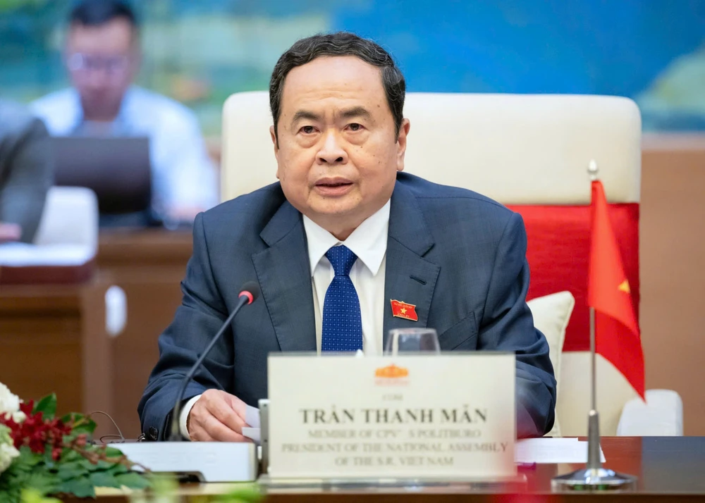 Chủ tịch Quốc hội Trần Thanh Mẫn phát biểu tại cuộc hội đàm. Ảnh: VIẾT CHUNG MẪN 1.jpg