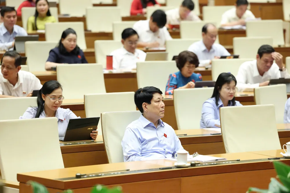 Chủ tịch nước Lương Cường và các đại biểu Quốc hội dự họp. Ảnh: QUANG PHÚC CƯỜNG VÀ ĐB.jpg