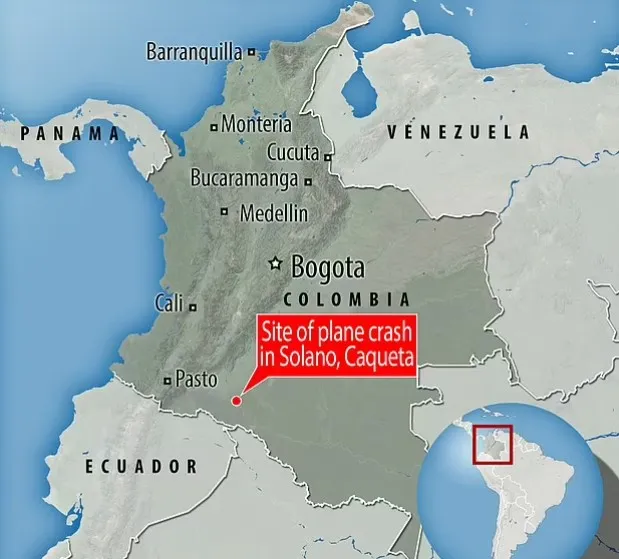 Địa điểm máy bay rơi (khoanh đỏ). Ảnh: DAILY MAIL