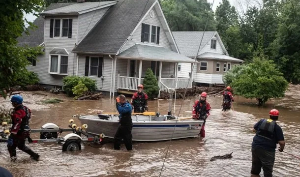 Lực lượng cứu hộ triển khai tại thị trấn Stony Point, bang New York, Mỹ Ảnh: REUTERS