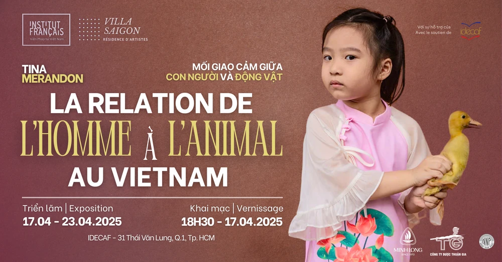 Poster triển lãm ảnh Mối giao cảm giữa con người và động vật. Ảnh: VIỆN PHÁP TẠI TPHCM