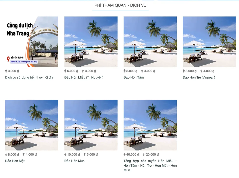 Mức phí tham quan danh lam thắng cảnh Vịnh Nha Trang. Ảnh: BQL Ảnh màn hình 2025-09-23 lúc 13.51.34.png