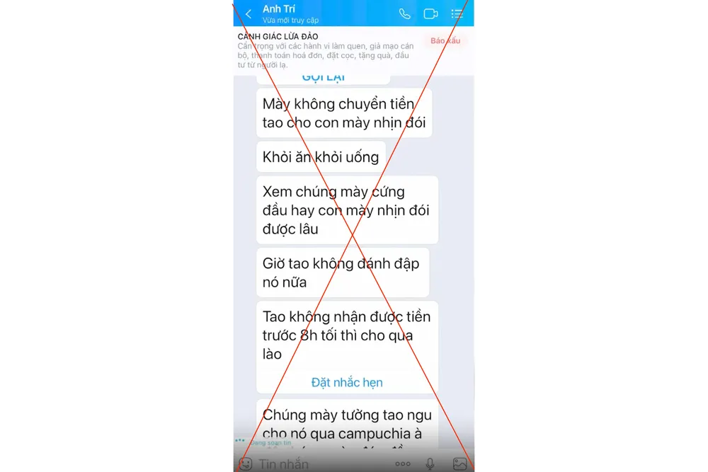 Tin nhắn đe dọa của đối tượng. Ảnh: CÔNG AN TỈNH KHÁNH HÒA Không có tiêu đề 1.png