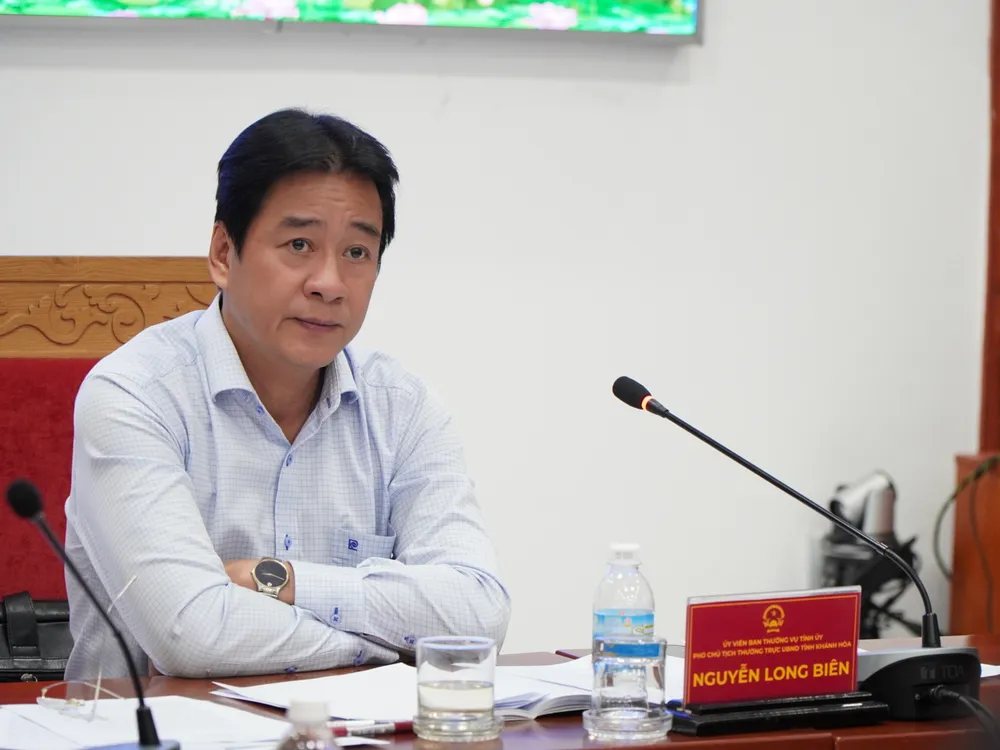 Ông Nguyễn Long Biên, Phó Chủ tịch Thường trực UBND tỉnh Khánh Hòa phát biểu tại cuộc họp. Ảnh: HIẾU GIANG DSC04173.JPG