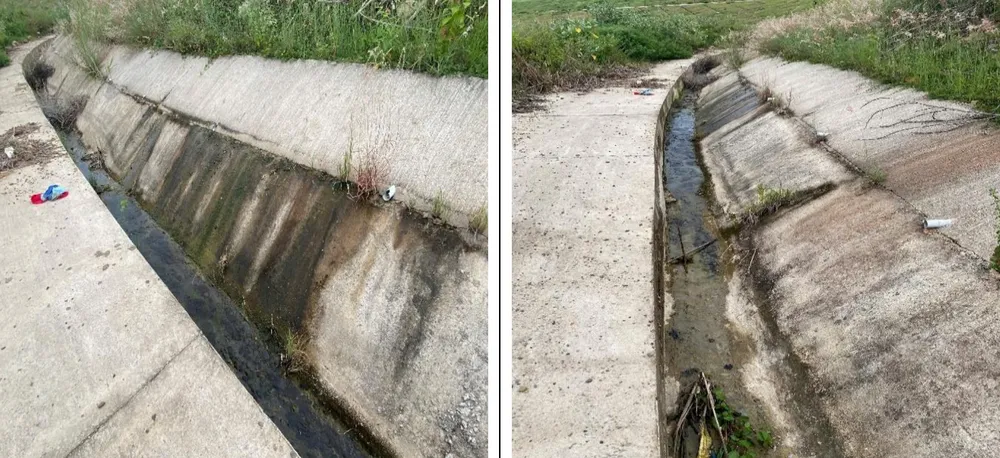 콘크리트 댐과 흙댐 연결부에서 누수가 발생하고 있습니다. 사진: 닌투언 관개 시설 개발 회사 Ảnh màn hình 2025-12-09 lúc 17.32.16.png