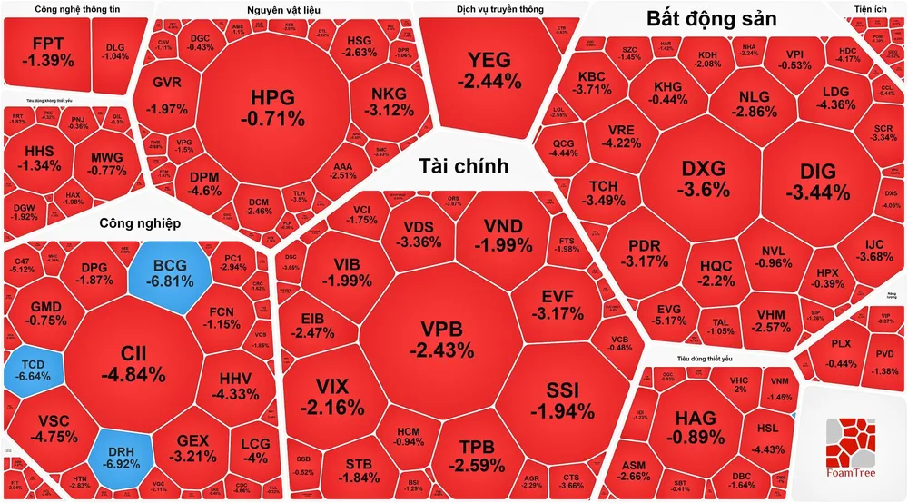 VN-Index giảm sâu, 2 cổ phiếu bị đưa vào diện kiểm soát