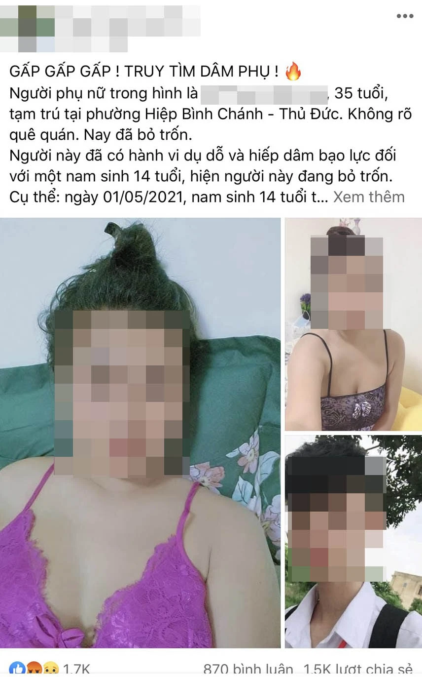 Công an truy tìm chủ tài khoản đăng tin “người phụ nữ dâm ô nam sinh 14 tuổi” ảnh 1 Công an truy tìm chủ tài khoản đăng tin “người phụ nữ dâm ô nam sinh 14 tuổi” ảnh 1