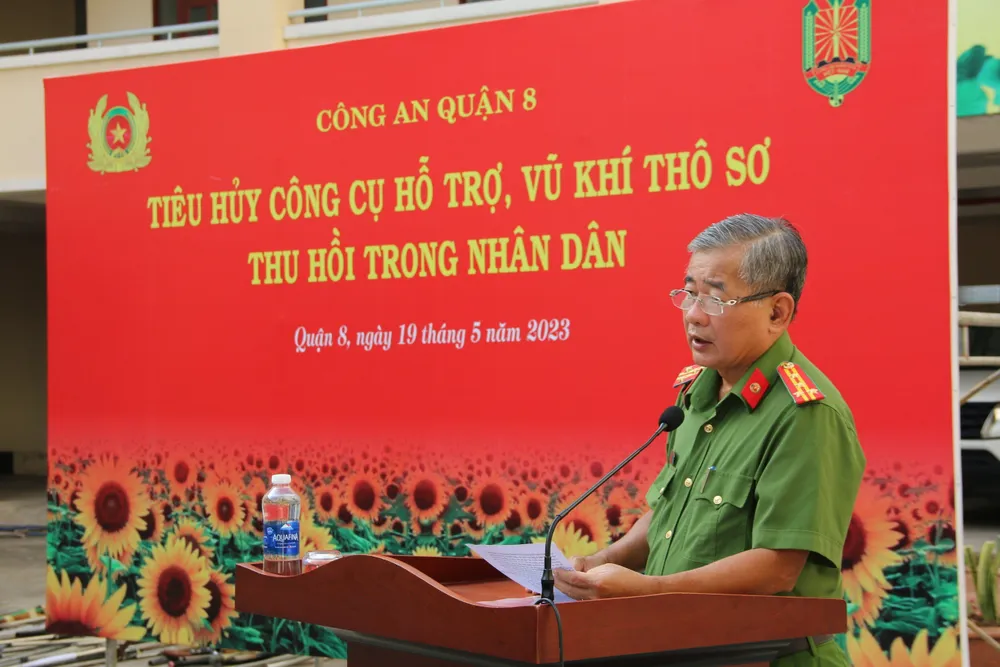 Đại tá Lê Văn Bích, Trưởng Công an quận 8 phát biểu