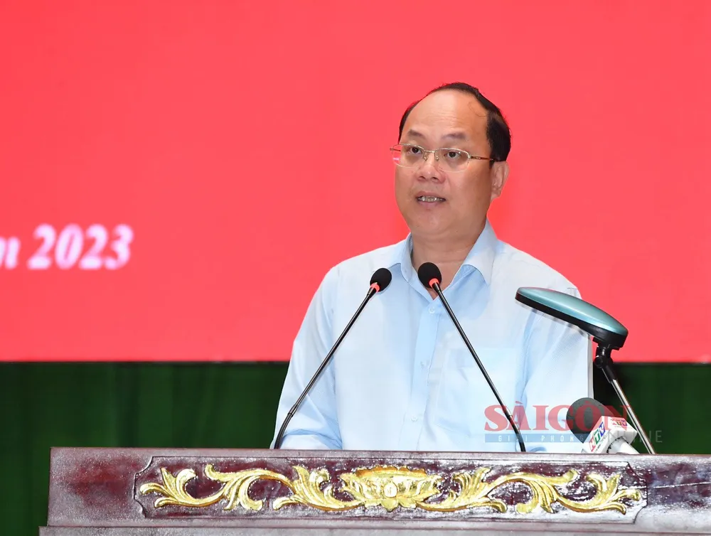 Phó Bí thư Thành ủy TPHCM Nguyễn Hồ Hải phát biểu chỉ đạo tại hội nghị. Ảnh: VIỆT DŨNG Phó Bí thư Thành ủy TPHCM Nguyễn Hồ Hải phát biểu chỉ đạo tại hội nghị. Ảnh: VIỆT DŨNG