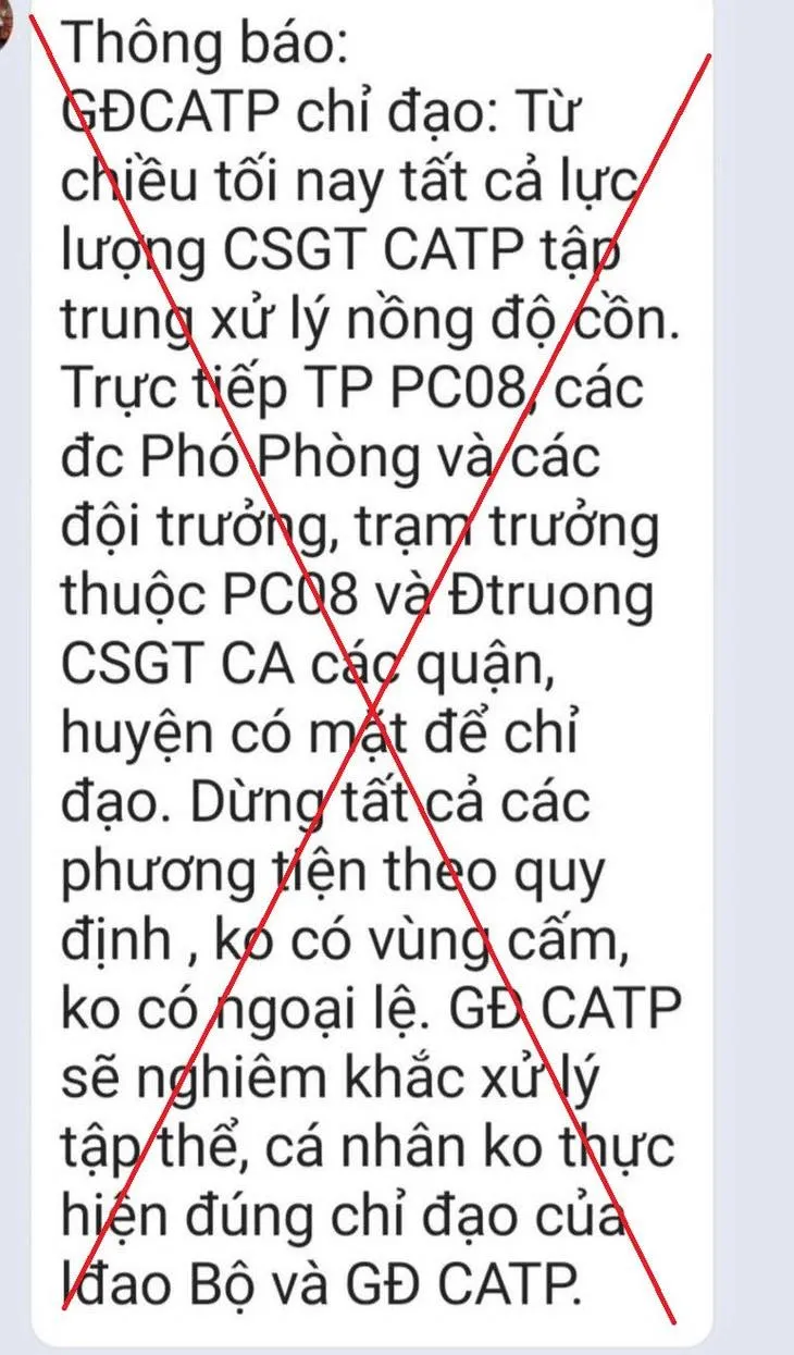 Thông báo “Giám đốc Công an TPHCM chỉ đạo đo nồng độ cồn” là tin giả ảnh 1 Thông báo “Giám đốc Công an TPHCM chỉ đạo đo nồng độ cồn” là tin giả ảnh 1