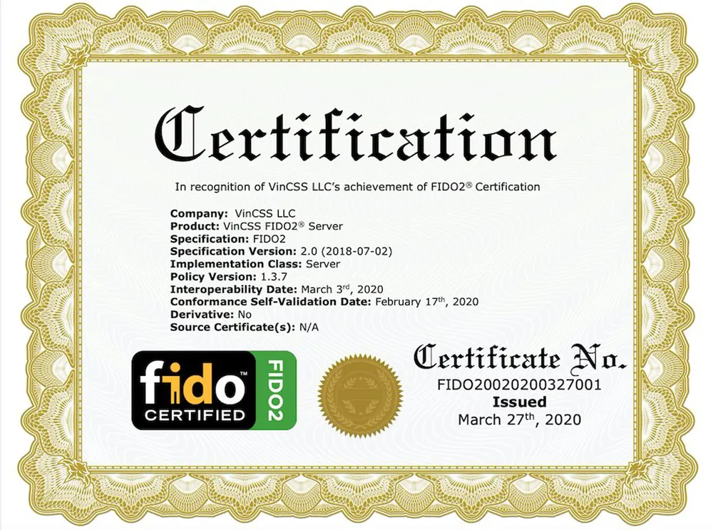 Vingroup đạt chuẩn FIDO2 thứ hai cho sản phẩm máy chủ xác thực mạnh ảnh 1 Vingroup đạt chuẩn FIDO2 thứ hai cho sản phẩm máy chủ xác thực mạnh ảnh 1