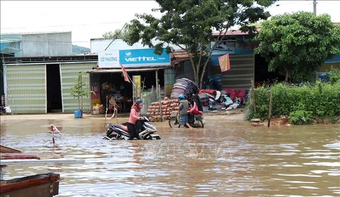 Đường Hồ Chí Minh qua Ngọc Hồi (Kon Tum) thường xuyên bị ngập úng mùa mưa lũ (ảnh TTXVN)