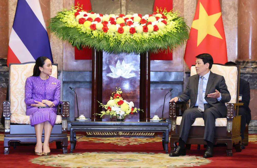 Chủ tịch nước Lương Cường tiếp Thủ tướng Thái Lan Paetongtarn Shinawatra. Ảnh: QUANG PHÚC 1000001610.jpg