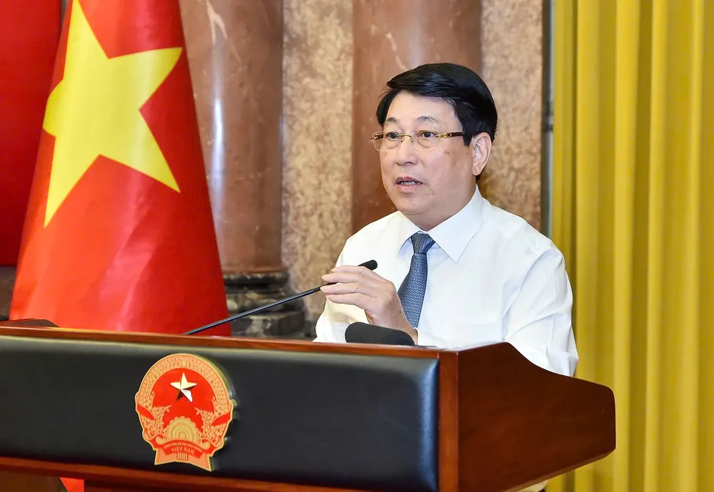 Chủ tịch nước Lương Cường phát biểu tại buổi gặp mặt. Ảnh: VIẾT CHUNG Khuyen hoc.jpg