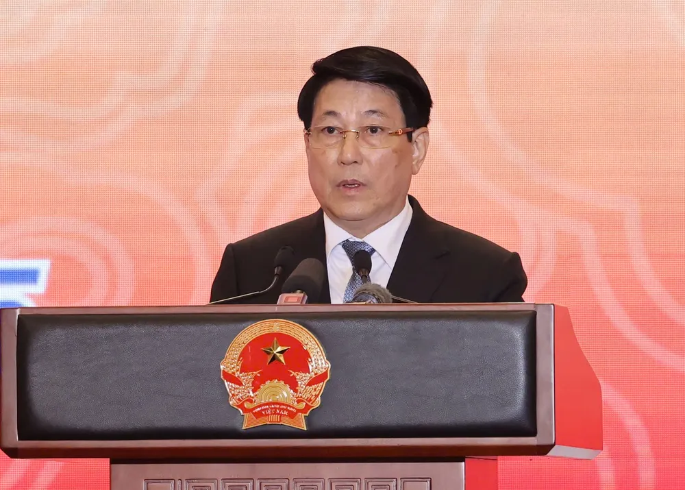 Chủ tịch nước Lương Cường phát biểu chào mừng tại lễ chiêu đãi trọng thể, chiều 1-9. Ảnh: QUANG PHÚC 1000008388.jpg