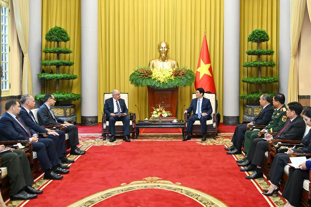 Chủ tịch nước Lương Cường tiếp ngài Yasar Guler, Bộ trưởng Bộ Quốc phòng và đoàn cấp cao Bộ Quốc phòng Thổ Nhĩ Kỳ. Ảnh: VIẾT CHUNG. CTN 2.jpg
