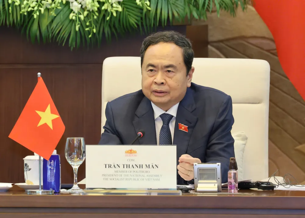 Chủ tịch Quốc hội Trần Thanh Mẫn phát biểu tại phiên họp thứ hai của Ủy ban Hợp tác liên nghị viện Việt Nam - Cuba ngày 1-10. Ảnh: QUANG PHÚC UB3.jpg