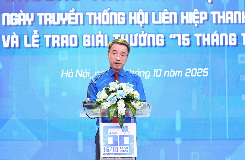 Chủ tịch Hội Liên hiệp Thanh niên Việt Nam Nguyễn Tường Lâm phát biểu tại lễ kỷ niệm 1000012158.jpg