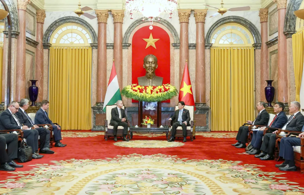 Hai nhà lãnh đạo khẳng định Việt Nam và Hungary sẽ tiếp tục phối hợp chặt chẽ và ủng hộ lẫn nhau tại các diễn đàn đa phương, nhất là tại Liên hợp quốc, trong khuôn khổ ASEAN - EU. Ảnh: VIẾT CHUNG 1000012425.jpg