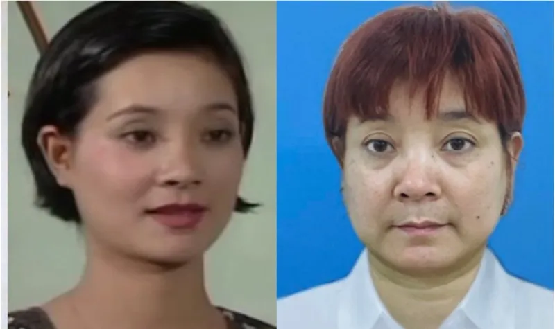 Bùi Thị Lệ Hằng khi còn đóng phim (trái) và khi bị khởi tố (phải)