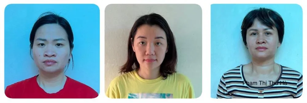 Các bị can (từ trái sang phải): Phạm Thị Quỳnh Như, Nguyễn Thị Kim Dung, Phạm Thị Thu Hà Các bị can (từ trái sang phải): Phạm Thị Quỳnh Như, Nguyễn Thị Kim Dung, Phạm Thị Thu Hà