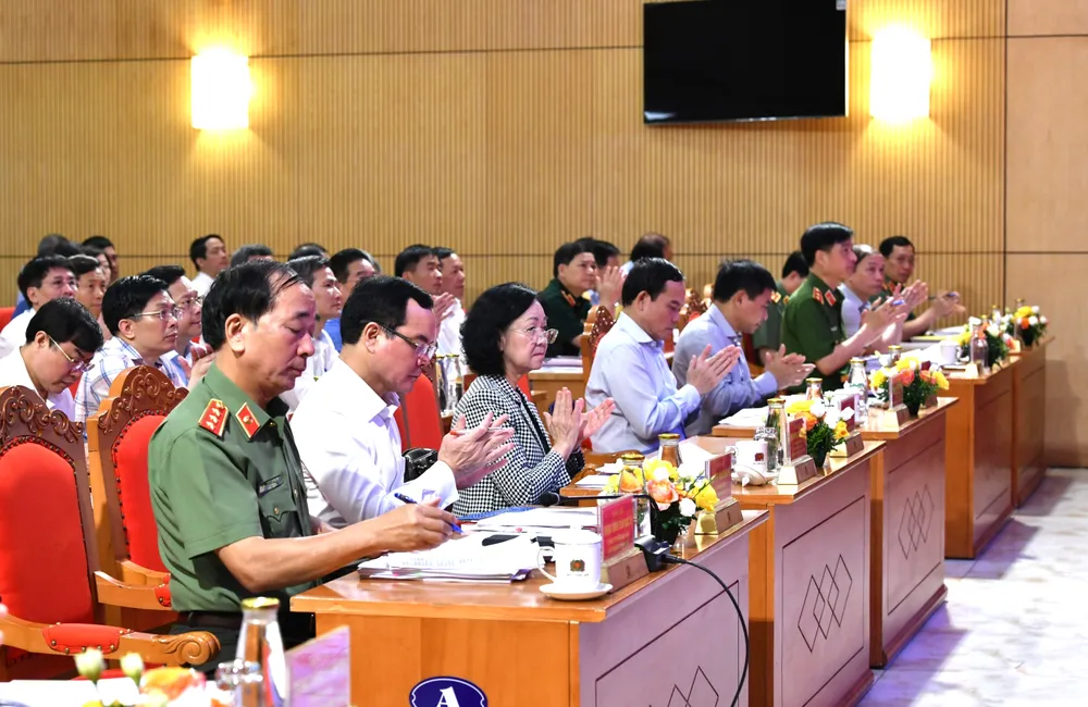 Các đại biểu tham dự hội nghị tại điểm cầu Bộ Công an (TP Hà Nội)