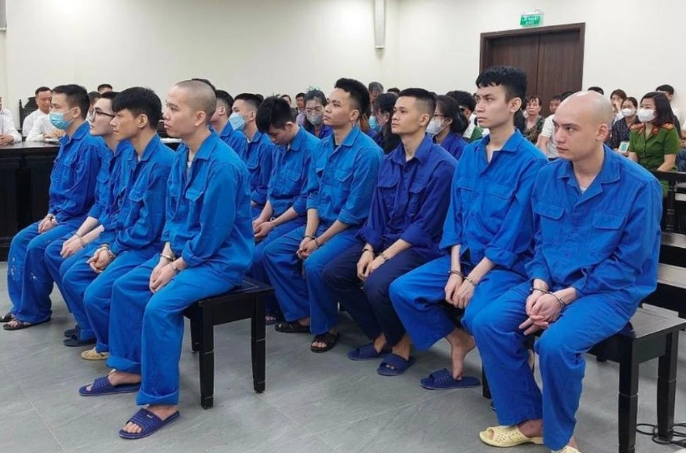 Các bị cáo tại phiên tòa. Ảnh: HOÀNG AN Các bị cáo.jpg