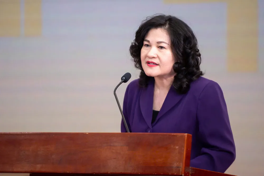 Bà Nguyễn Thị Hà, Thứ trưởng Bộ Nội vụ, phát biểu tại lễ phát động. Ảnh: GIA KHÁNH TT H.jpg