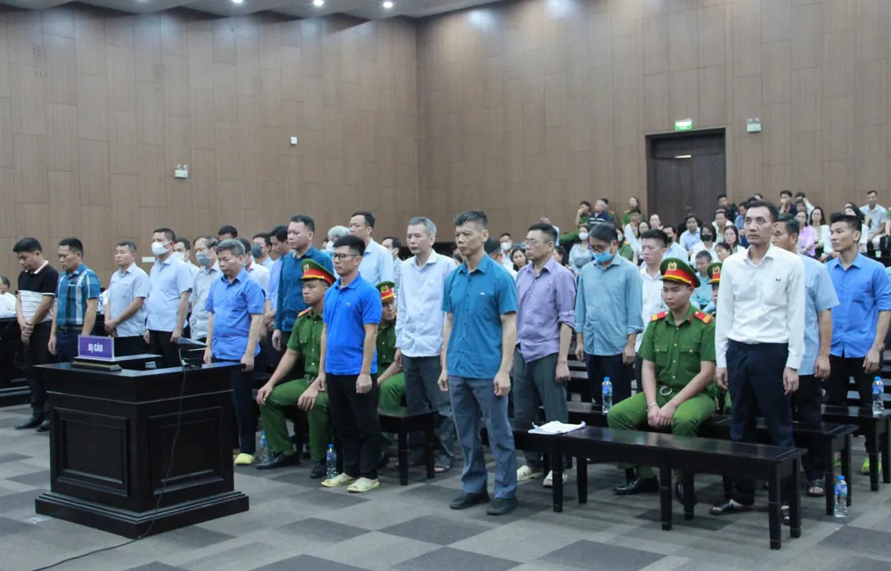 Các bị cáo tại phiên tòa. Ảnh: Trung Nguyên 5083.jpg