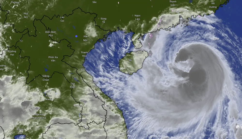 Hình ảnh vệ tinh bão số 11 lúc 18 giờ ngày 4-9. Ảnh: WINDY Ảnh màn hình 2025-10-04 lúc 18.12.10.png