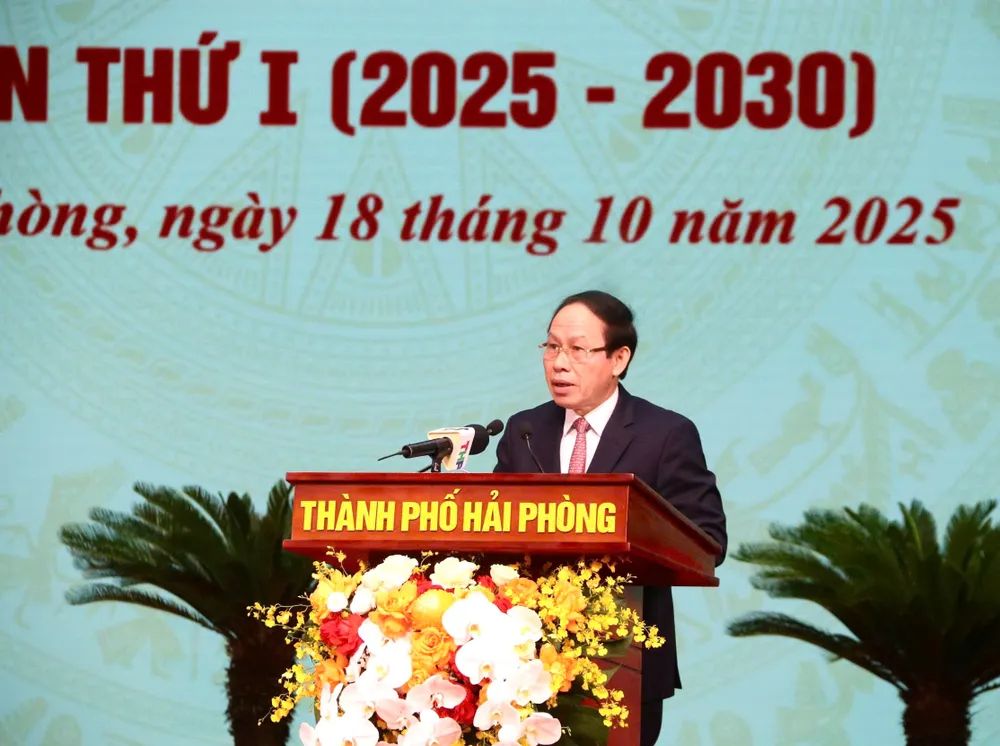 Bí thư Thành ủy Hải Phòng Lê Tiến Châu phát biểu tại đại hội z7129059577348_72d91609ad5d73dcf78c3813e86e0c05.jpg