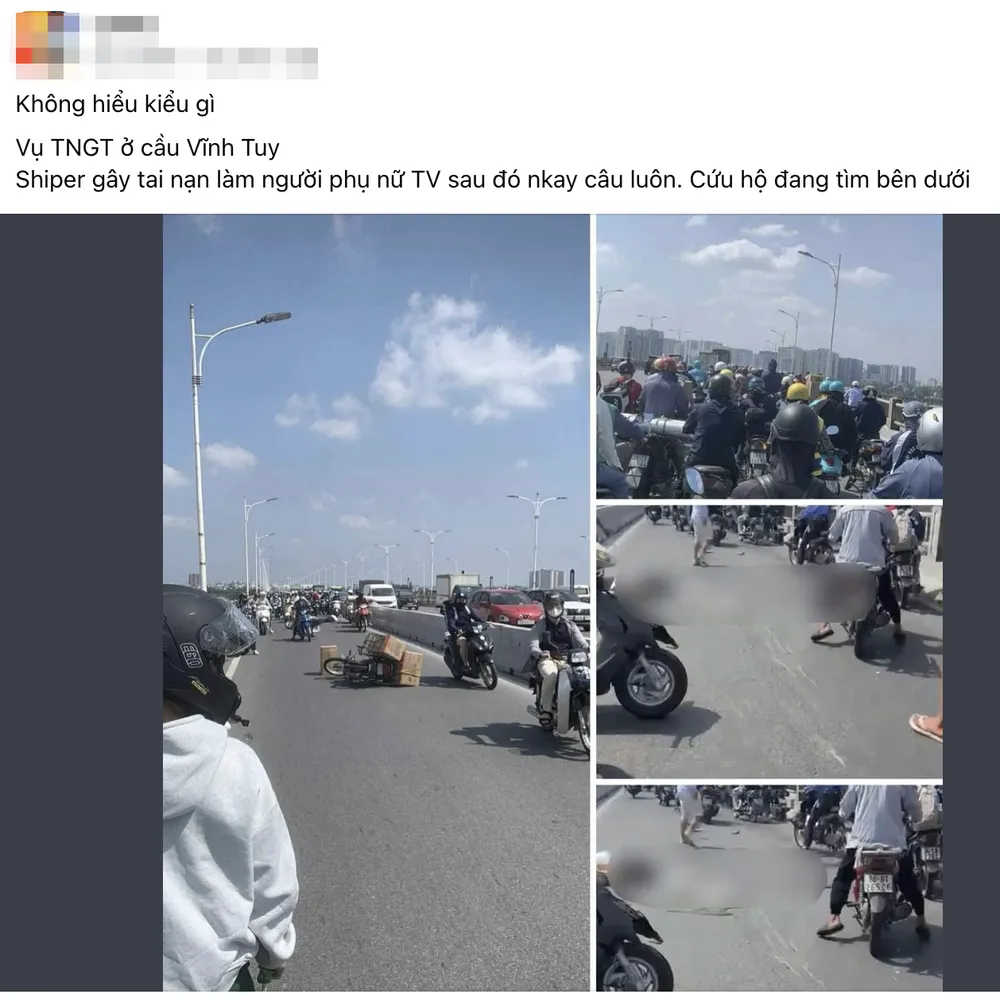 Trước đó, trên mạng xã hội đưa thông tin và hình ảnh được cho là shipper gây tai nạn trên cầu Vĩnh Tuy rồi nhảy cầu tự tử Ảnh màn hình 2025-10-20 lúc 13.28.05.png