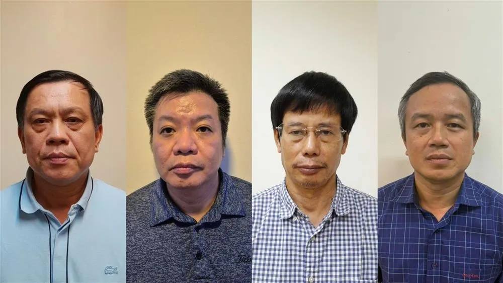 Các bị can từ trái qua: Nguyễn Bá Hoan, Tống Hải Nam, Nguyễn Gia Liêm, Phạm Viết Hương. Ảnh: Bộ Công an