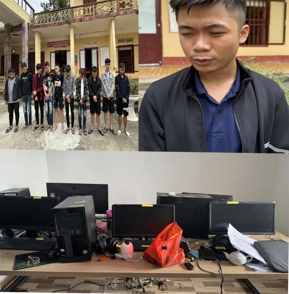 Lê Tất Đạt và các &quot;cộng sự&quot; cùng tang vật. Ảnh: CÔNG AN THANH HÓA