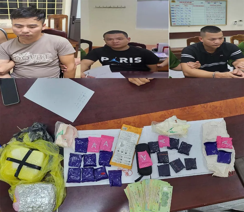Các đối tượng và tang vật. Ảnh: CÔNG AN THANH HÓA Các đối tượng và tang vật. Ảnh: CÔNG AN THANH HÓA